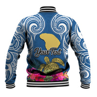 Custom Hawaii Lanai Island Baseball Jacket Hibiscus Turle and Map with Polynesian Spiral LT03 - Polynesian Pride