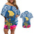 Custom Hawaii Lanai Island Couples Matching Off Shoulder Short Dress and Hawaiian Shirt Hibiscus Turle and Map with Polynesian Spiral LT03 Blue - Polynesian Pride