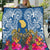 Custom Hawaii Lanai Island Quilt Hibiscus Turle and Map with Polynesian Spiral LT03 Blue - Polynesian Pride