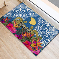 Custom Hawaii Lanai Island Rubber Doormat Hibiscus Turle and Map with Polynesian Spiral LT03 - Polynesian Pride