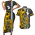 Hawaii Lanai Island Couples Matching Short Sleeve Bodycon Dress and Hawaiian Shirt Hawaiian Warrior and Kakau Symbols Abstract Tattoo LT03 Yellow - Polynesian Pride