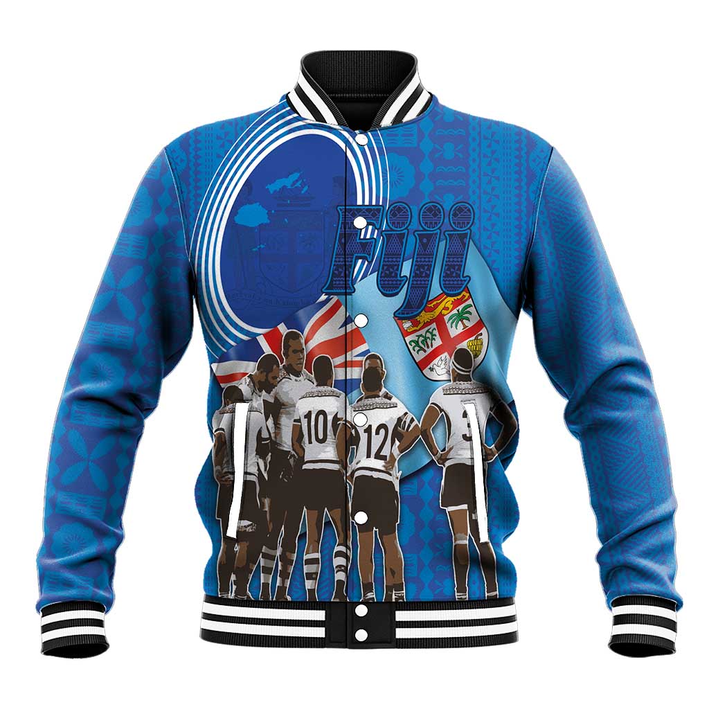 Fiji Rugby Sevens Baseball Jacket Commemorate Gold Medal - Rio de Janeiro 2016 LT03 Unisex Blue - Polynesian Pride