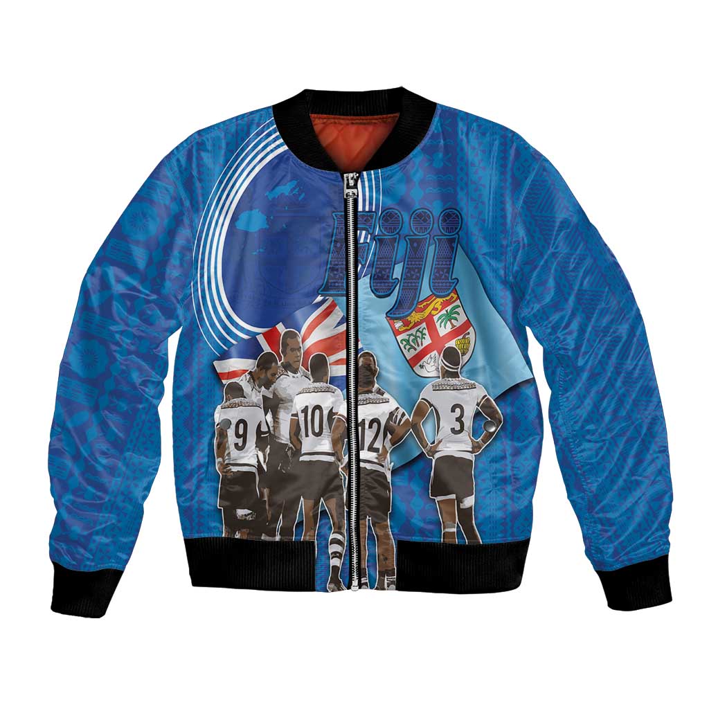 Fiji Rugby Sevens Bomber Jacket Commemorate Gold Medal - Rio de Janeiro 2016 LT03 Unisex Blue - Polynesian Pride