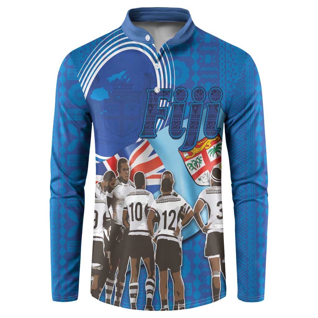 Fiji Rugby Sevens Button Sweatshirt Commemorate Gold Medal - Rio de Janeiro 2016 LT03 Blue - Polynesian Pride