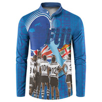 Fiji Rugby Sevens Button Sweatshirt Commemorate Gold Medal - Rio de Janeiro 2016 LT03 Blue - Polynesian Pride