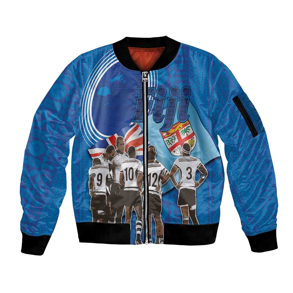 Fiji Rugby Sevens Sleeve Zip Bomber Jacket Commemorate Gold Medal - Rio de Janeiro 2016 LT03 Unisex Blue - Polynesian Pride
