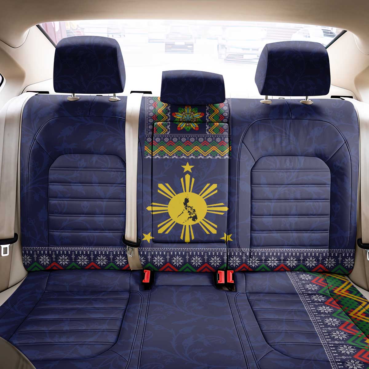 Philippines Merry Christmas Back Car Seat Cover Maligayang Pasko with Parol and Xmas Pattern Barong Style LT03 - Polynesian Pride
