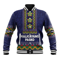 Philippines Merry Christmas Baseball Jacket Maligayang Pasko with Parol and Xmas Pattern Barong Style LT03 Unisex Blue - Polynesian Pride