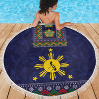 Philippines Merry Christmas Beach Blanket Maligayang Pasko with Parol and Xmas Pattern Barong Style LT03 - Polynesian Pride