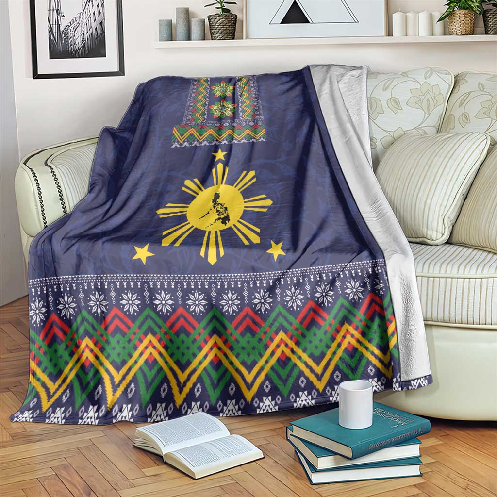 Philippines Merry Christmas Blanket Maligayang Pasko with Parol and Xmas Pattern Barong Style LT03 Blue - Polynesian Pride