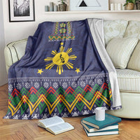 Philippines Merry Christmas Blanket Maligayang Pasko with Parol and Xmas Pattern Barong Style LT03 Blue - Polynesian Pride
