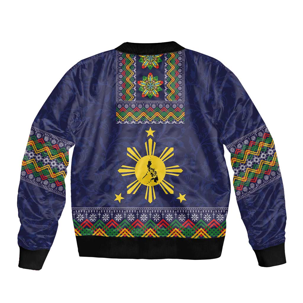 Philippines Merry Christmas Bomber Jacket Maligayang Pasko with Parol and Xmas Pattern Barong Style LT03 - Polynesian Pride
