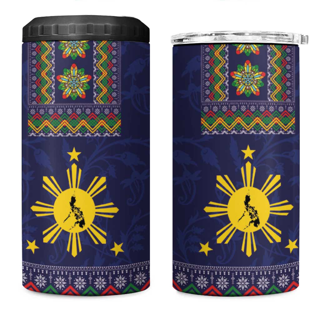 Philippines Merry Christmas 4 in 1 Can Cooler Tumbler Maligayang Pasko with Parol and Xmas Pattern Barong Style LT03 One Size: 16 oz Blue - Polynesian Pride