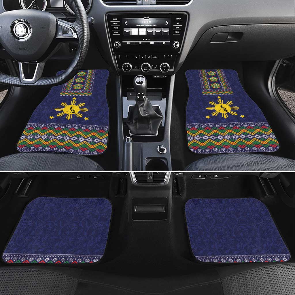 Philippines Merry Christmas Car Mats Maligayang Pasko with Parol and Xmas Pattern Barong Style LT03 Set 4pcs Blue - Polynesian Pride