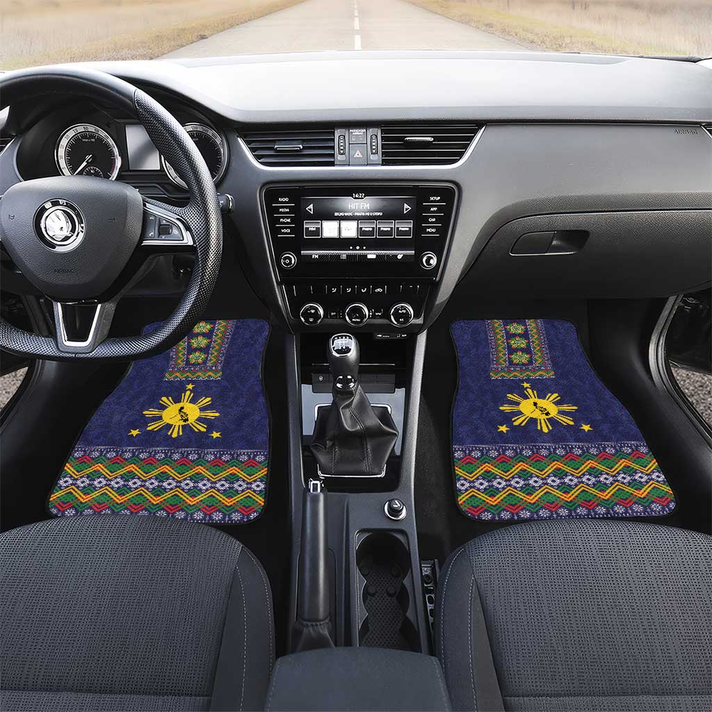 Philippines Merry Christmas Car Mats Maligayang Pasko with Parol and Xmas Pattern Barong Style LT03 Set 2pcs - Front Blue - Polynesian Pride