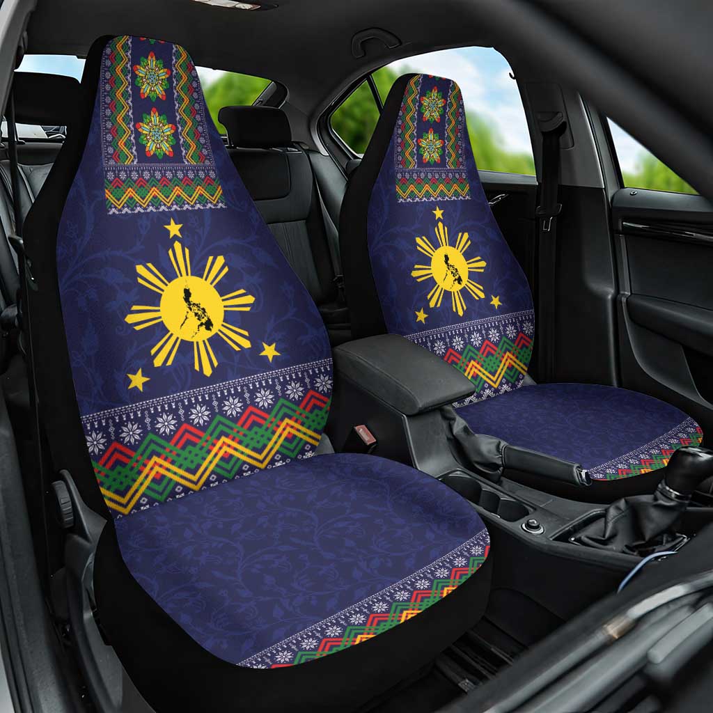 Philippines Merry Christmas Car Seat Cover Maligayang Pasko with Parol and Xmas Pattern Barong Style LT03 One Size Blue - Polynesian Pride