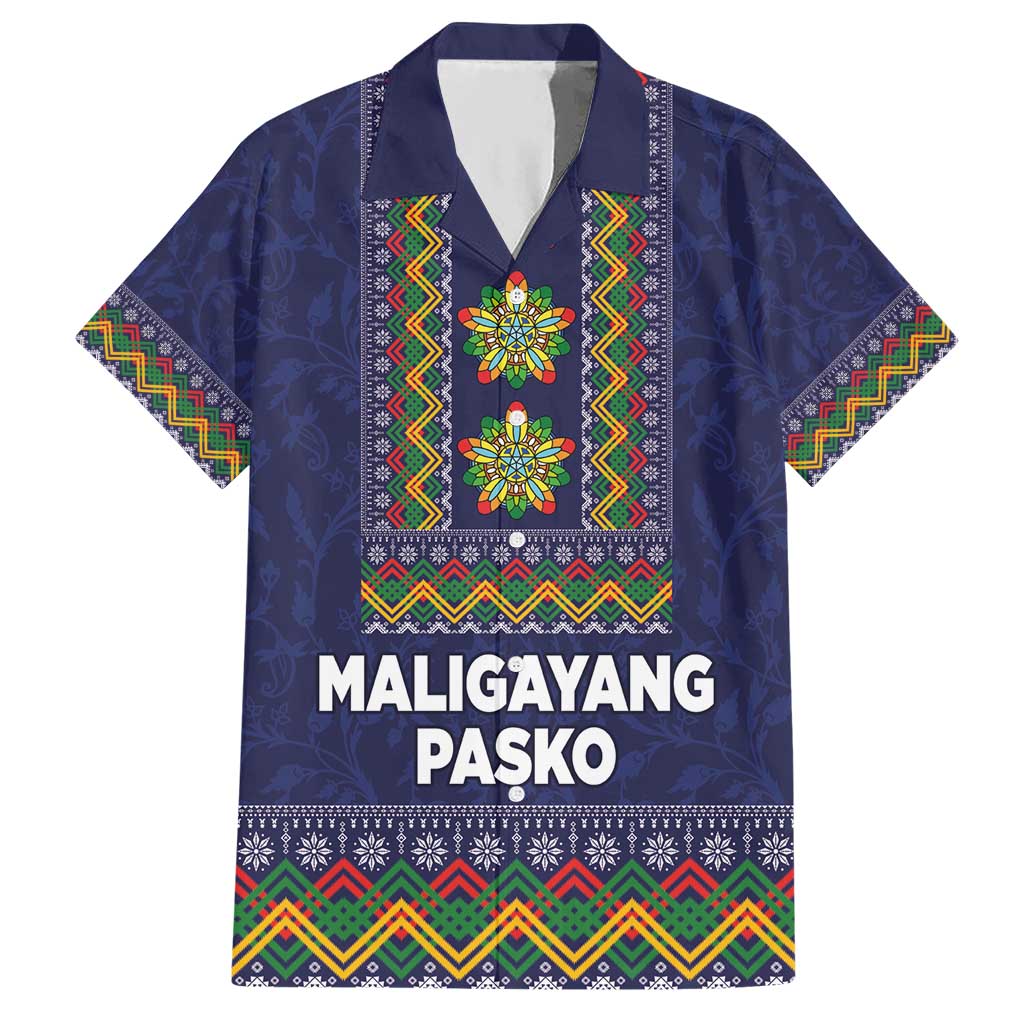 Philippines Merry Christmas Hawaiian Shirt Maligayang Pasko with Parol and Xmas Pattern Barong Style LT03 Blue - Polynesian Pride
