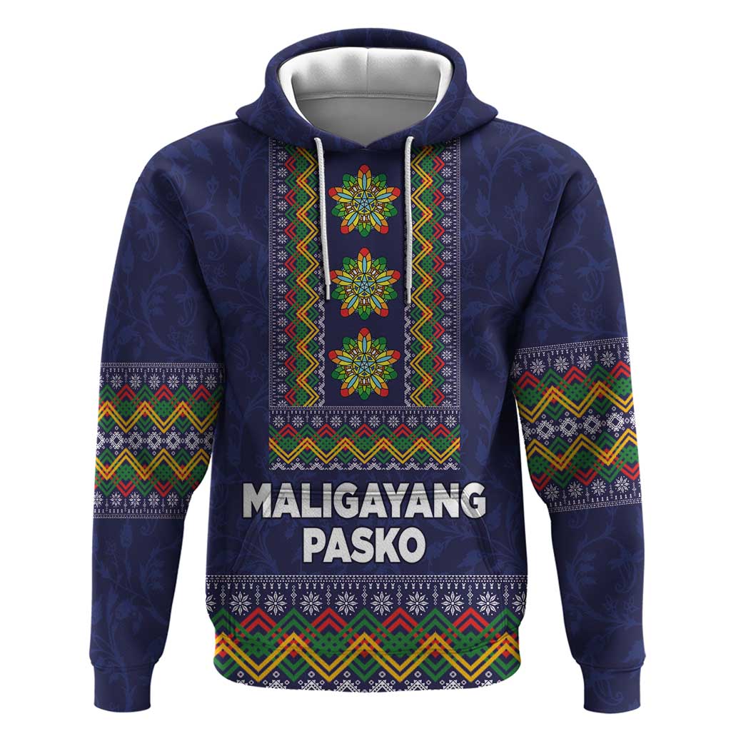 Philippines Merry Christmas Hoodie Maligayang Pasko with Parol and Xmas Pattern Barong Style LT03 Pullover Hoodie Blue - Polynesian Pride