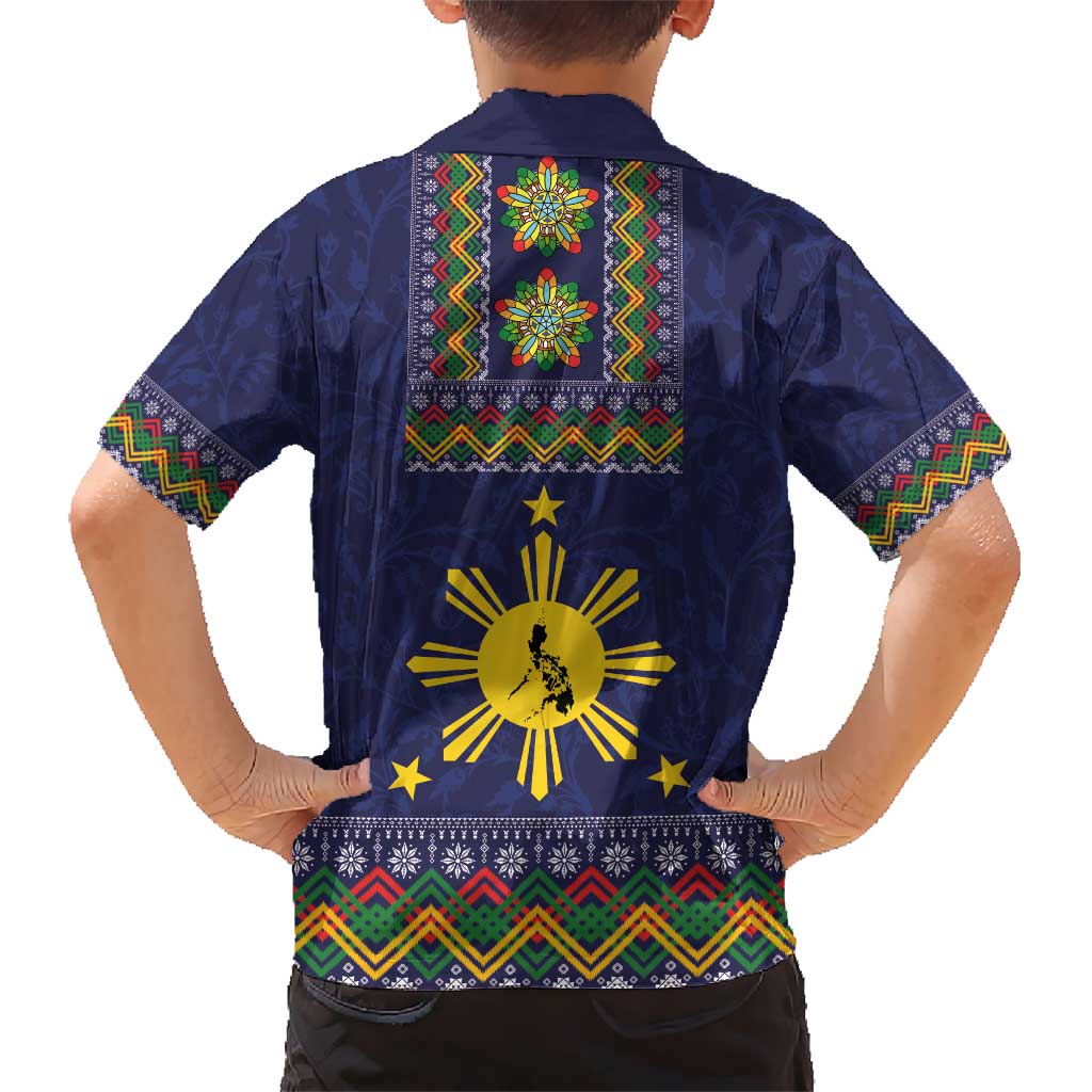 Philippines Merry Christmas Kid Hawaiian Shirt Maligayang Pasko with Parol and Xmas Pattern Barong Style LT03 - Polynesian Pride