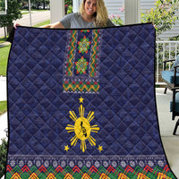 Philippines Merry Christmas Quilt Maligayang Pasko with Parol and Xmas Pattern Barong Style LT03 Blue - Polynesian Pride