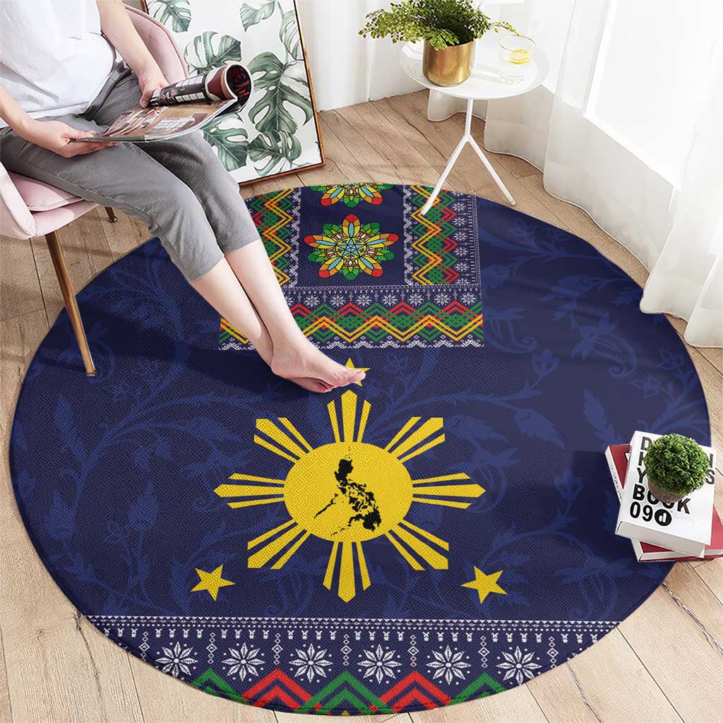 Philippines Merry Christmas Round Carpet Maligayang Pasko with Parol and Xmas Pattern Barong Style LT03 - Polynesian Pride