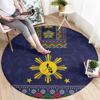 Philippines Merry Christmas Round Carpet Maligayang Pasko with Parol and Xmas Pattern Barong Style LT03 - Polynesian Pride