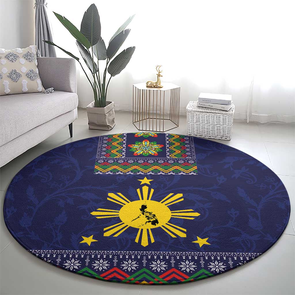 Philippines Merry Christmas Round Carpet Maligayang Pasko with Parol and Xmas Pattern Barong Style LT03 - Polynesian Pride