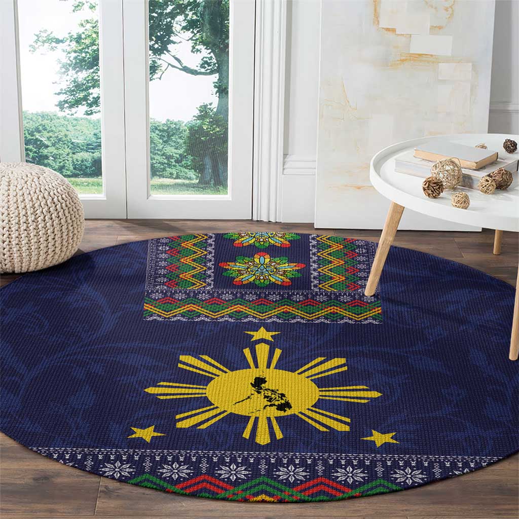 Philippines Merry Christmas Round Carpet Maligayang Pasko with Parol and Xmas Pattern Barong Style LT03 - Polynesian Pride
