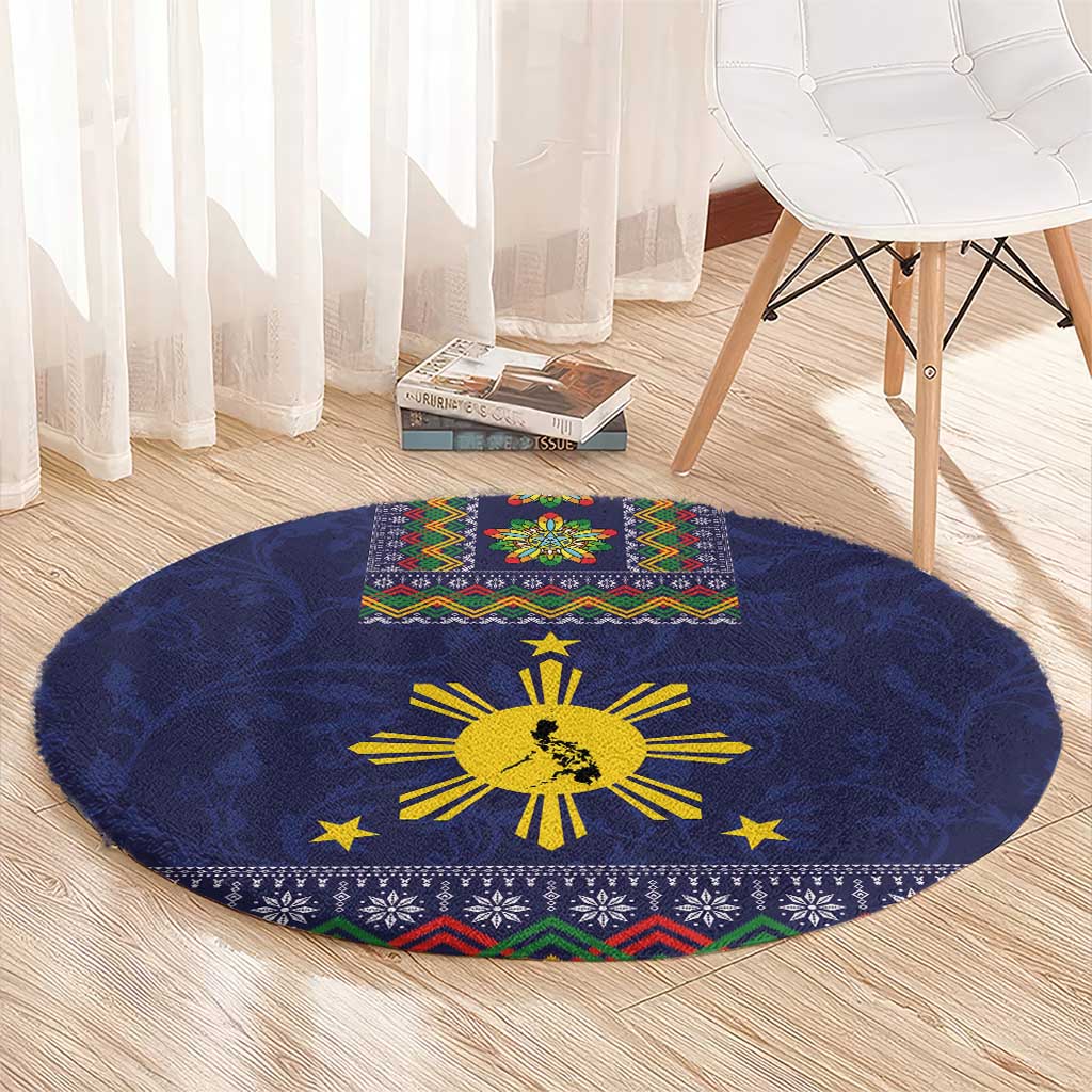 Philippines Merry Christmas Round Carpet Maligayang Pasko with Parol and Xmas Pattern Barong Style LT03 - Polynesian Pride