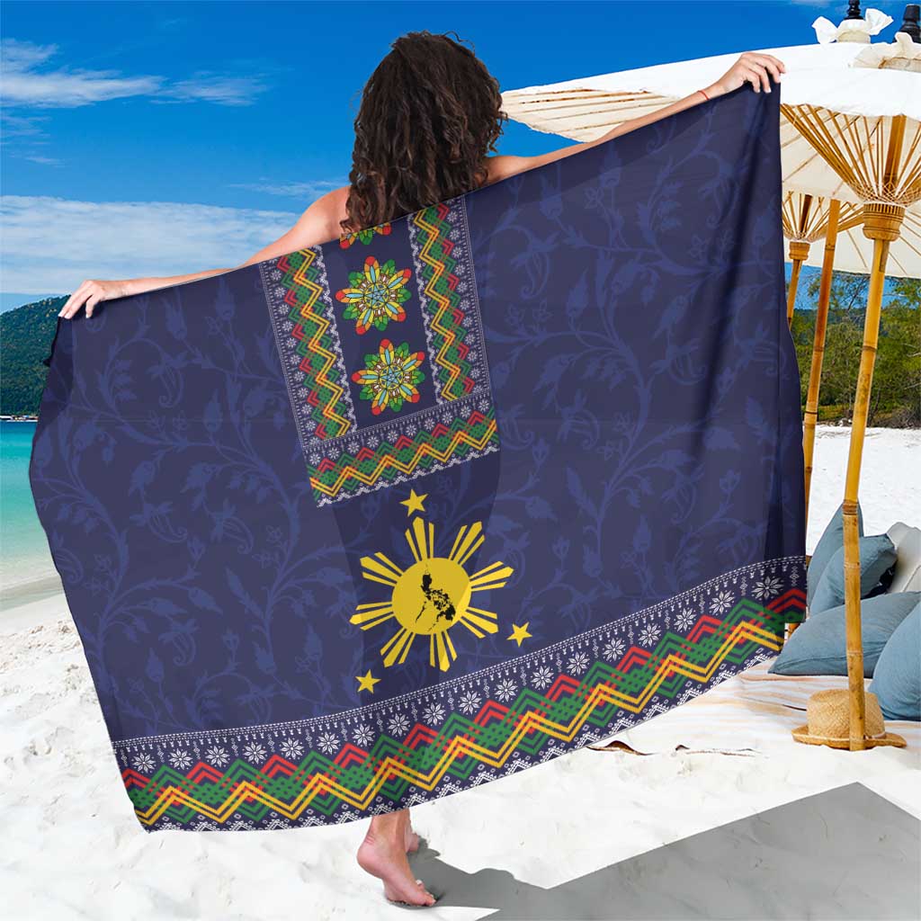 Philippines Merry Christmas Sarong Maligayang Pasko with Parol and Xmas Pattern Barong Style LT03 One Size 44 x 66 inches Blue - Polynesian Pride