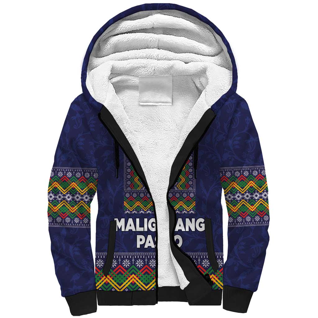 Philippines Merry Christmas Sherpa Hoodie Maligayang Pasko with Parol and Xmas Pattern Barong Style LT03 Unisex Blue - Polynesian Pride