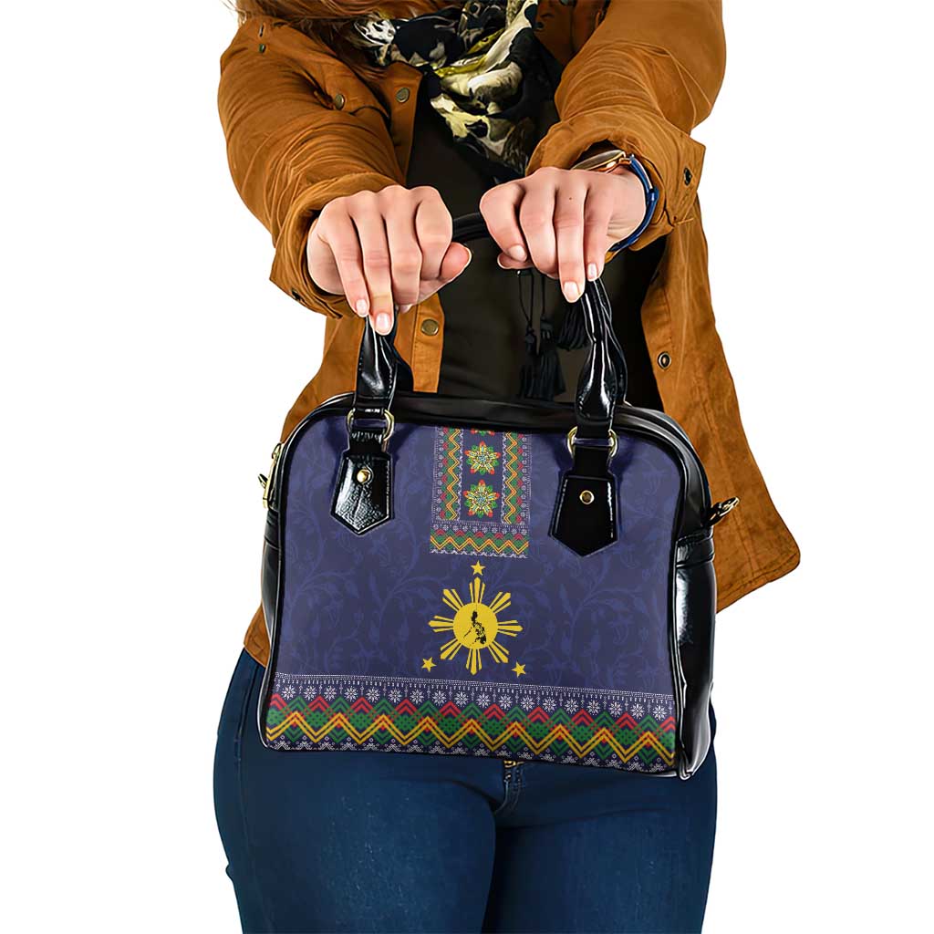 Philippines Merry Christmas Shoulder Handbag Maligayang Pasko with Parol and Xmas Pattern Barong Style LT03 One Size Blue - Polynesian Pride