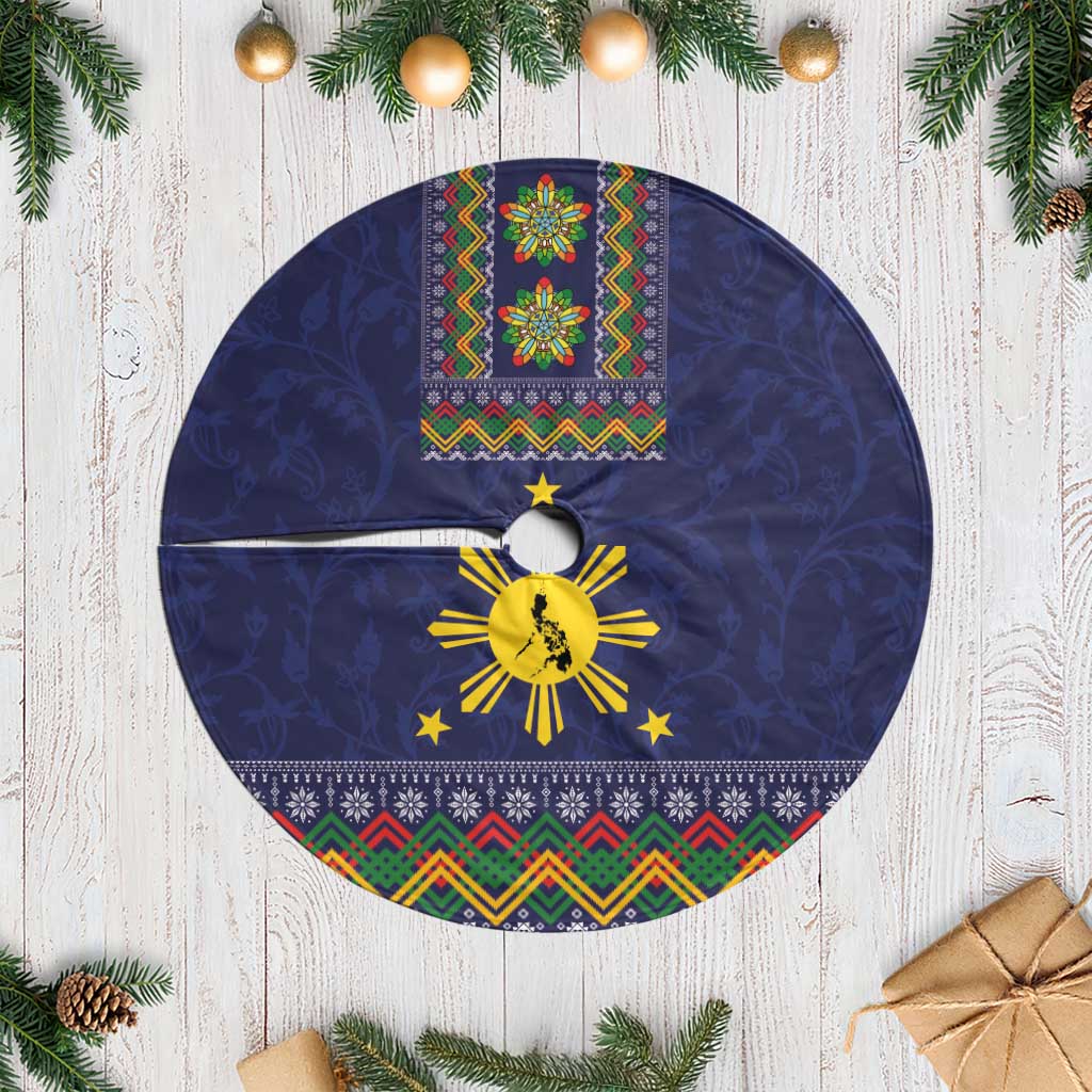 Philippines Merry Christmas Tree Skirt Maligayang Pasko with Parol and Xmas Pattern Barong Style LT03 Casual Blue - Polynesian Pride