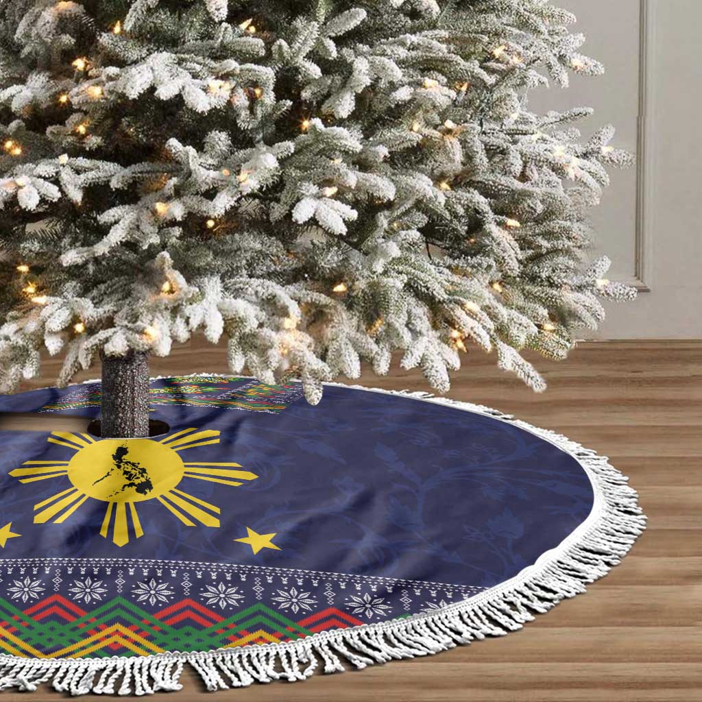 Philippines Merry Christmas Tree Skirt Maligayang Pasko with Parol and Xmas Pattern Barong Style LT03 - Polynesian Pride