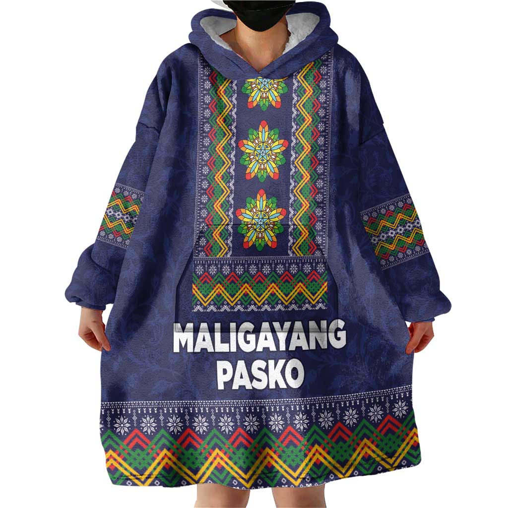 Philippines Merry Christmas Wearable Blanket Hoodie Maligayang Pasko with Parol and Xmas Pattern Barong Style LT03 - Polynesian Pride