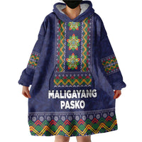 Philippines Merry Christmas Wearable Blanket Hoodie Maligayang Pasko with Parol and Xmas Pattern Barong Style LT03 - Polynesian Pride