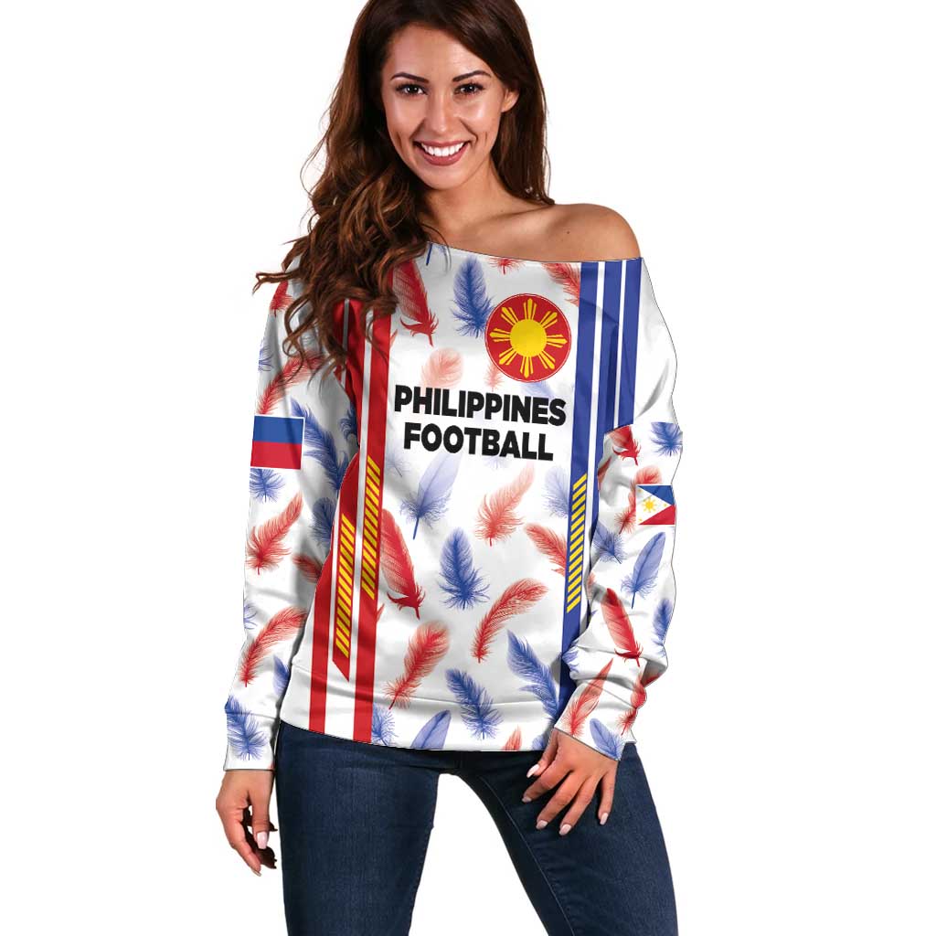 Custom Philippines Champions Football Jersey Off Shoulder Sweater LT03 Women White - Polynesian Pride