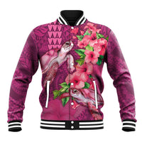 Hawaiian Turtle Love Couple Baseball Jacket - Sweet Hibiscus and Kakau Pattern Rose Color LT03 Unisex Pink - Polynesian Pride