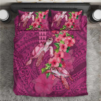 Hawaiian Turtle Love Couple Bedding Set - Sweet Hibiscus and Kakau Pattern Rose Color LT03 Pink - Polynesian Pride