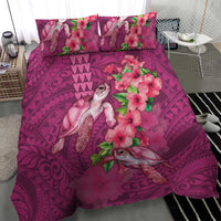 Hawaiian Turtle Love Couple Bedding Set - Sweet Hibiscus and Kakau Pattern Rose Color LT03 - Polynesian Pride