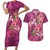 Hawaiian Turtle Love Couple Couples Matching Short Sleeve Bodycon Dress and Hawaiian Shirt - Sweet Hibiscus and Kakau Pattern Rose Color