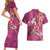 Hawaiian Turtle Love Couple Couples Matching Short Sleeve Bodycon Dress and Hawaiian Shirt - Sweet Hibiscus and Kakau Pattern Rose Color