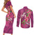 Hawaiian Turtle Love Couple Couples Matching Short Sleeve Bodycon Dress and Long Sleeve Button Shirt - Sweet Hibiscus and Kakau Pattern Rose Color