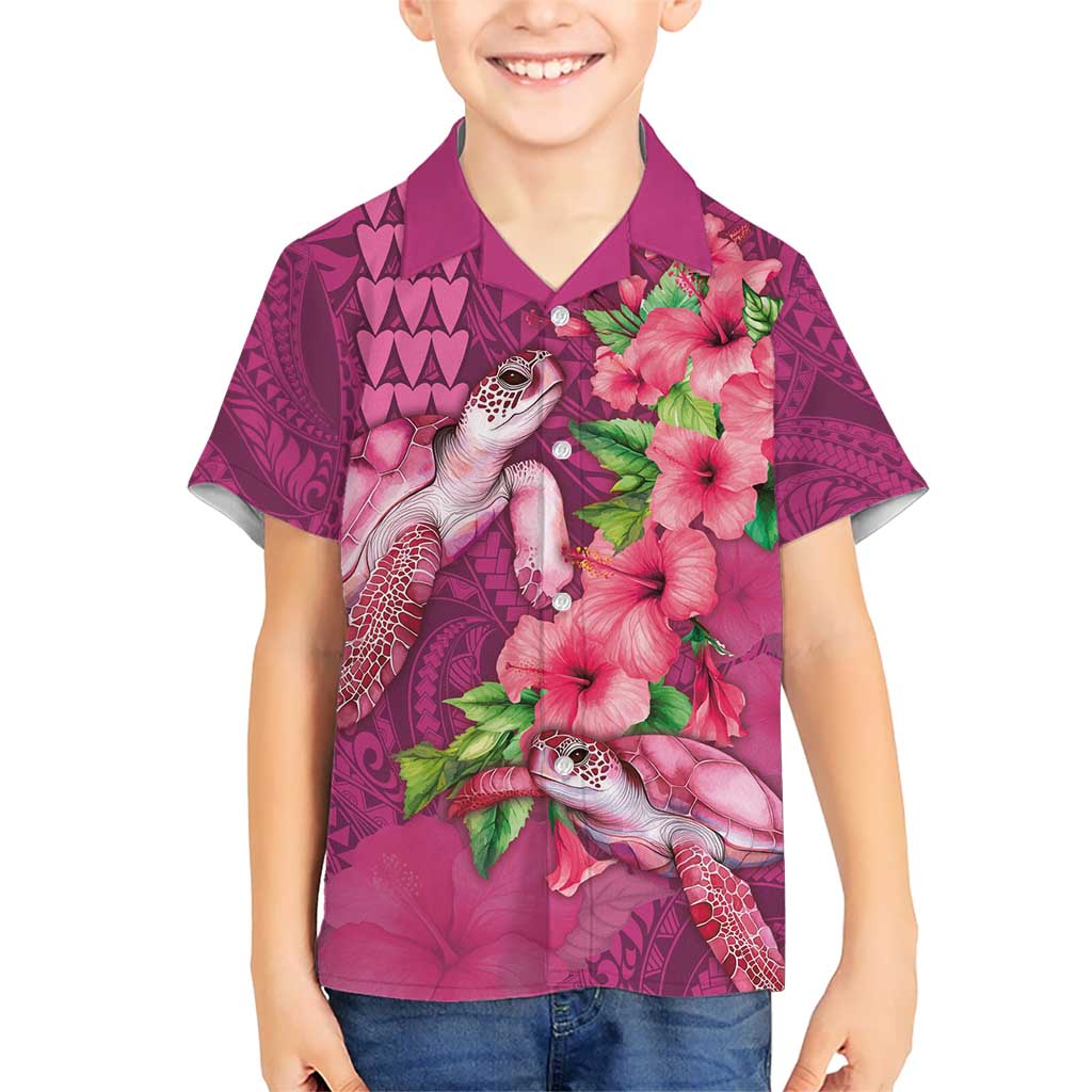 Hawaiian Turtle Love Couple Hawaiian Shirt - Sweet Hibiscus and Kakau Pattern Rose Color LT03 - Polynesian Pride