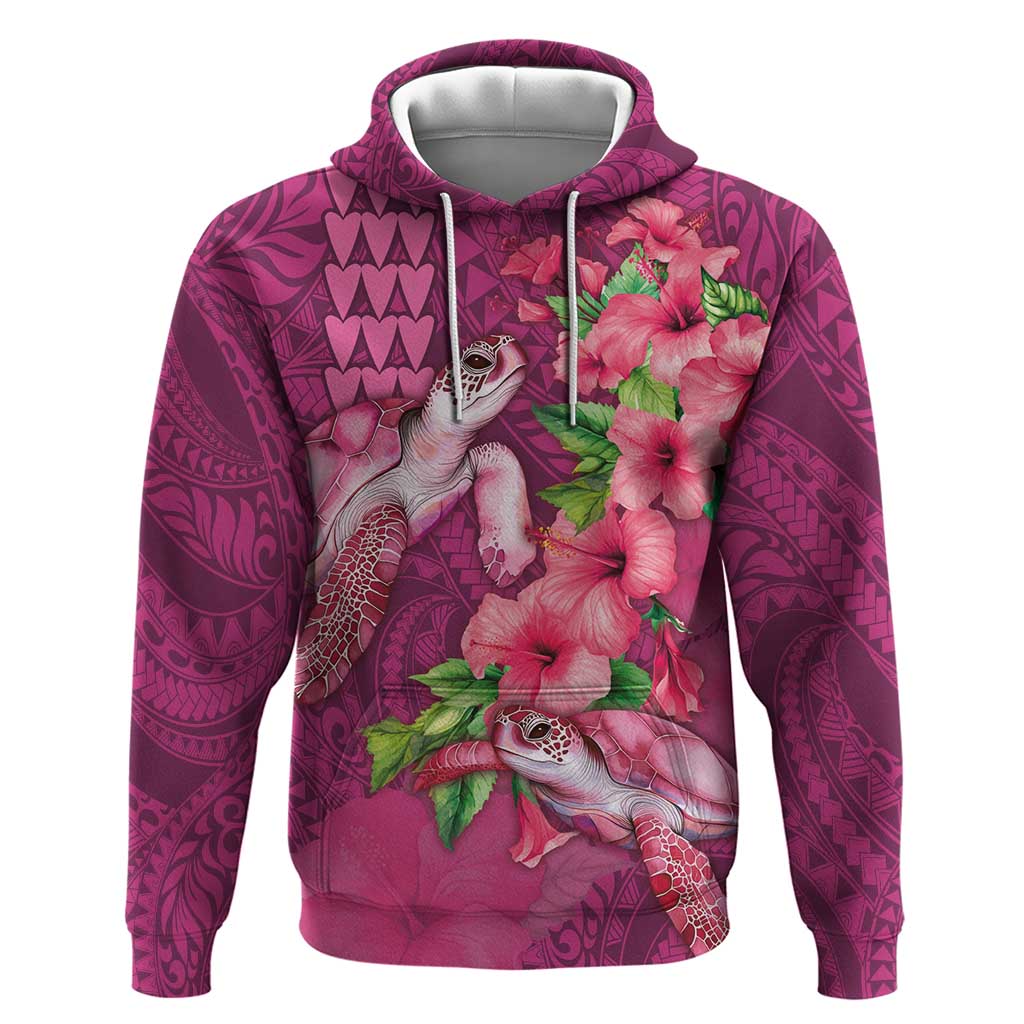 Hawaiian Turtle Love Couple Hoodie - Sweet Hibiscus and Kakau Pattern Rose Color LT03 Pullover Hoodie Pink - Polynesian Pride