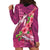 Hawaiian Turtle Love Couple Hoodie Dress - Sweet Hibiscus and Kakau Pattern Rose Color