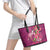 Hawaiian Turtle Love Couple Leather Tote Bag - Sweet Hibiscus and Kakau Pattern Rose Color