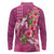 Hawaiian Turtle Love Couple Long Sleeve Polo Shirt - Sweet Hibiscus and Kakau Pattern Rose Color