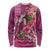 Hawaiian Turtle Love Couple Long Sleeve Shirt - Sweet Hibiscus and Kakau Pattern Rose Color