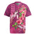 Hawaiian Turtle Love Couple Rugby Jersey - Sweet Hibiscus and Kakau Pattern Rose Color